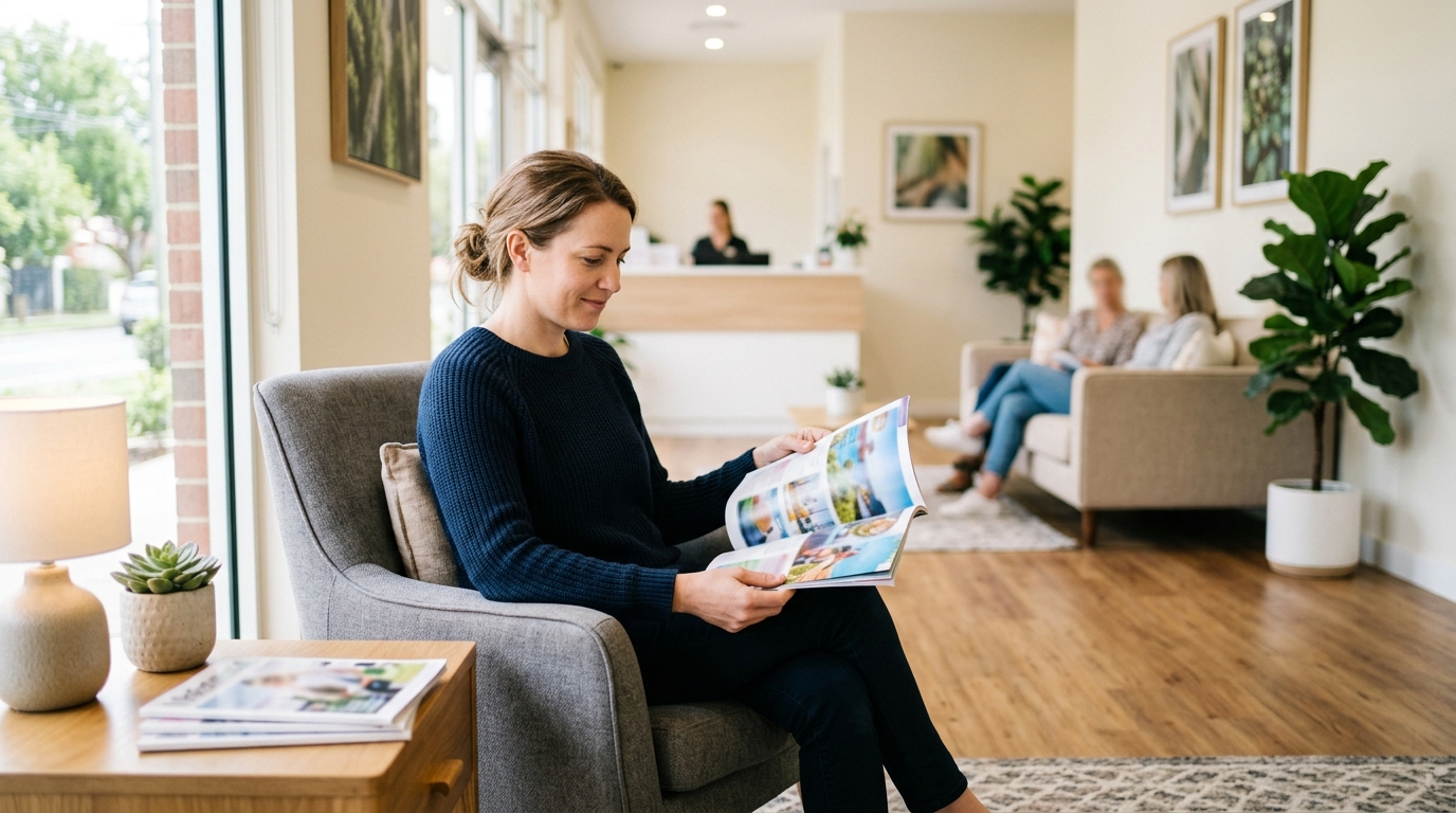 Patient reading magazine in clinic a411edaef9