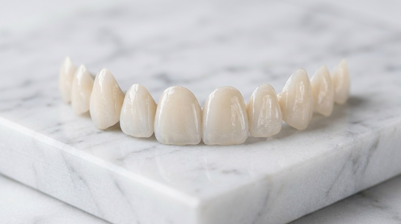 Realistic closeup photo of porcelain dental veneer e6fc246dc9