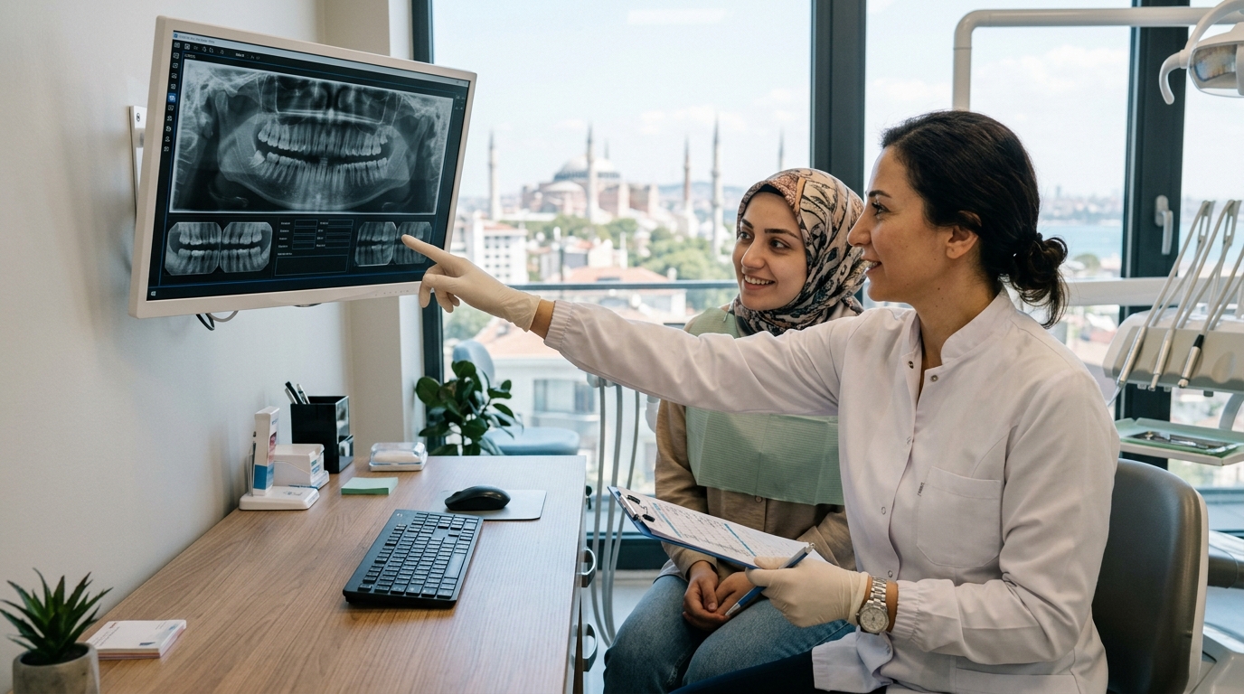 Realistic photo of a dentist consulting with an is e91f937b27